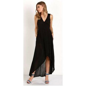 L*space Black Twilight Wrap Dress Sleeveless Pockets Small